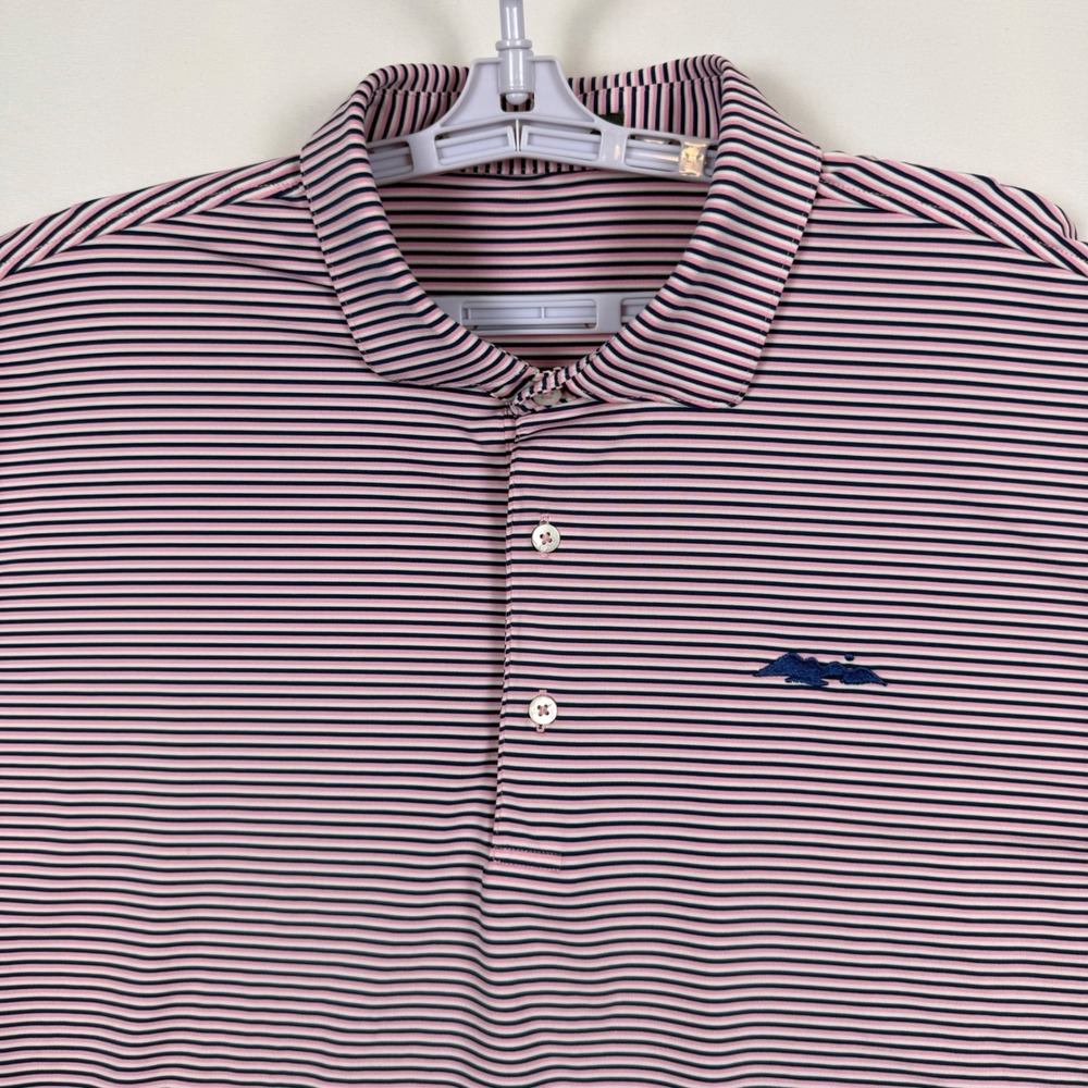 Turtleson Mens XL Polo Shirt Pink Navy Blue White Striped Performance Golf